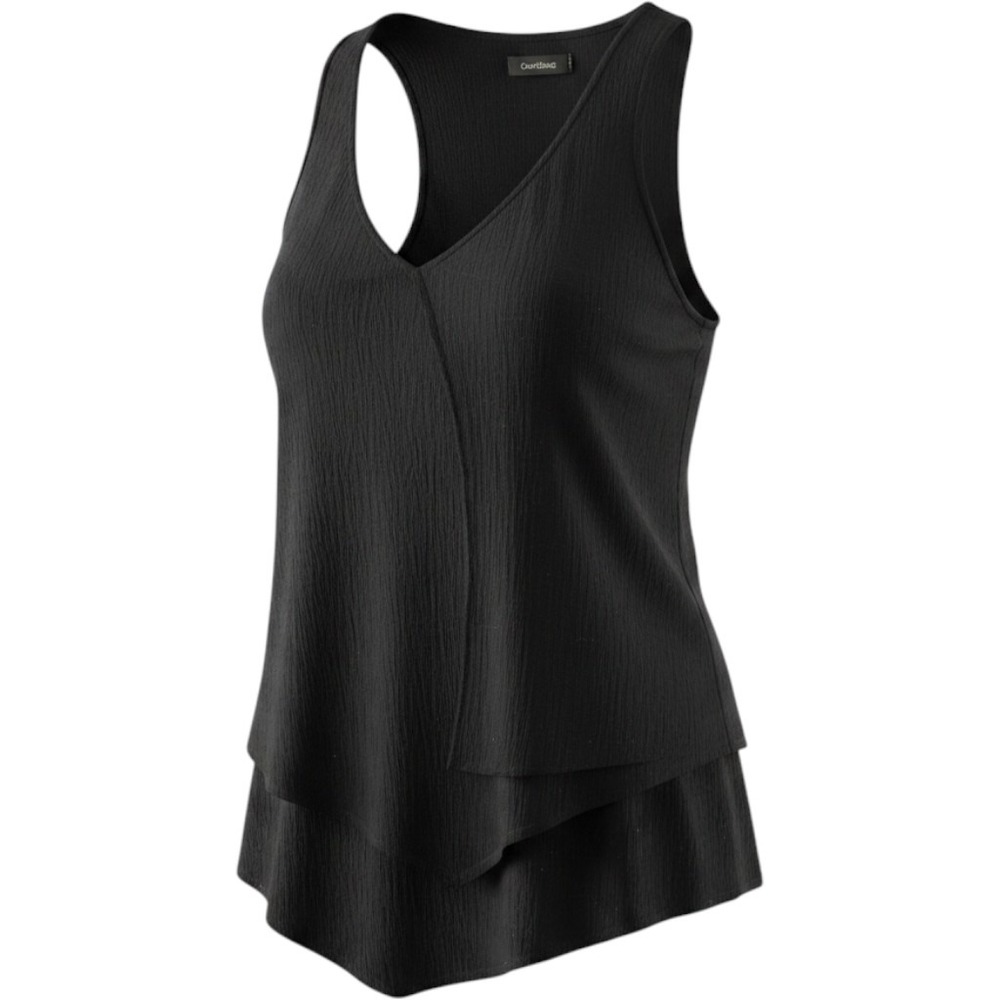 Karen Kane Black Crinkle Gauze V-Neck Tiered Asymmetrical Sleeveless Top XL
